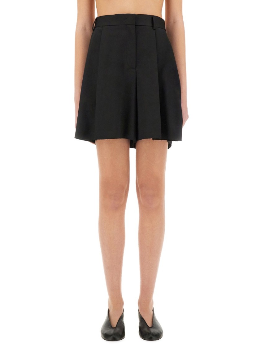 Moschino Black Wool Shorts With Pleated Design Zwart