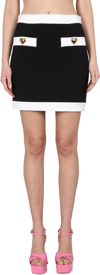 Moschino Heart Buttons Crepe Miniskirt Zwart