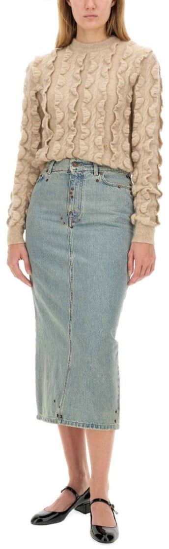 Moschino Mid-Length Denim Skirt With Classic Silhouette Blauw