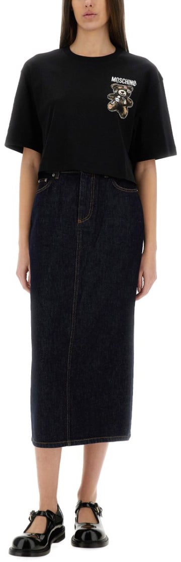 Moschino Classic High-Waisted Long Denim Skirt Blauw