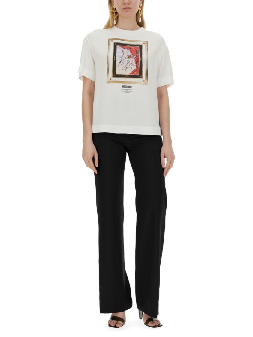 Moschino Artistic Print Satin T-Shirt Wit