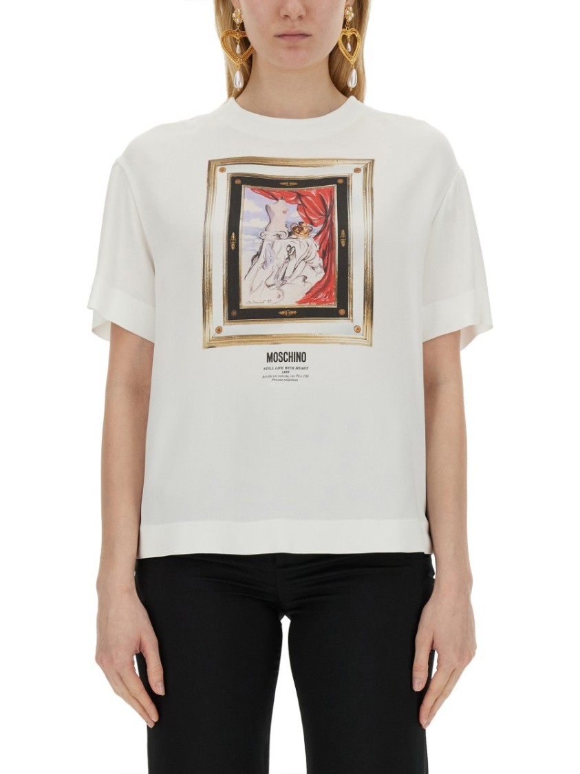 Moschino Artistic Print Satin T-Shirt Wit