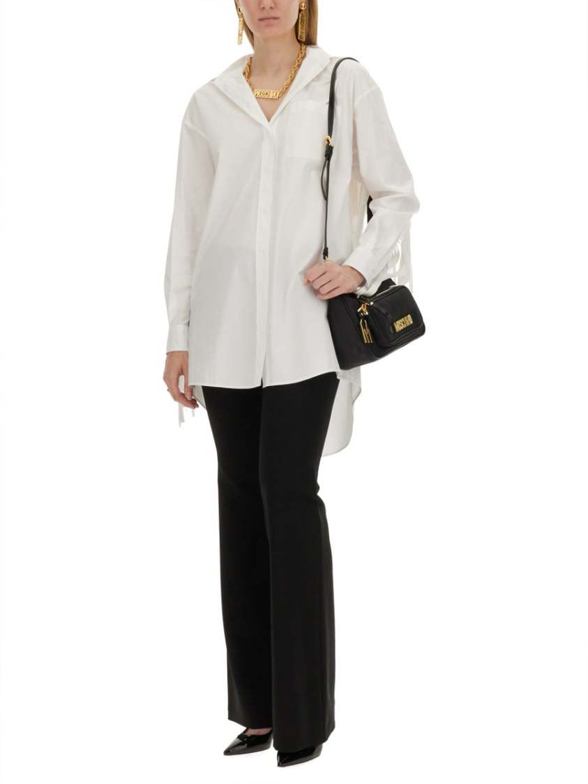 Moschino Fringe-Detail Poplin Shirt With Classic Collar Zwart