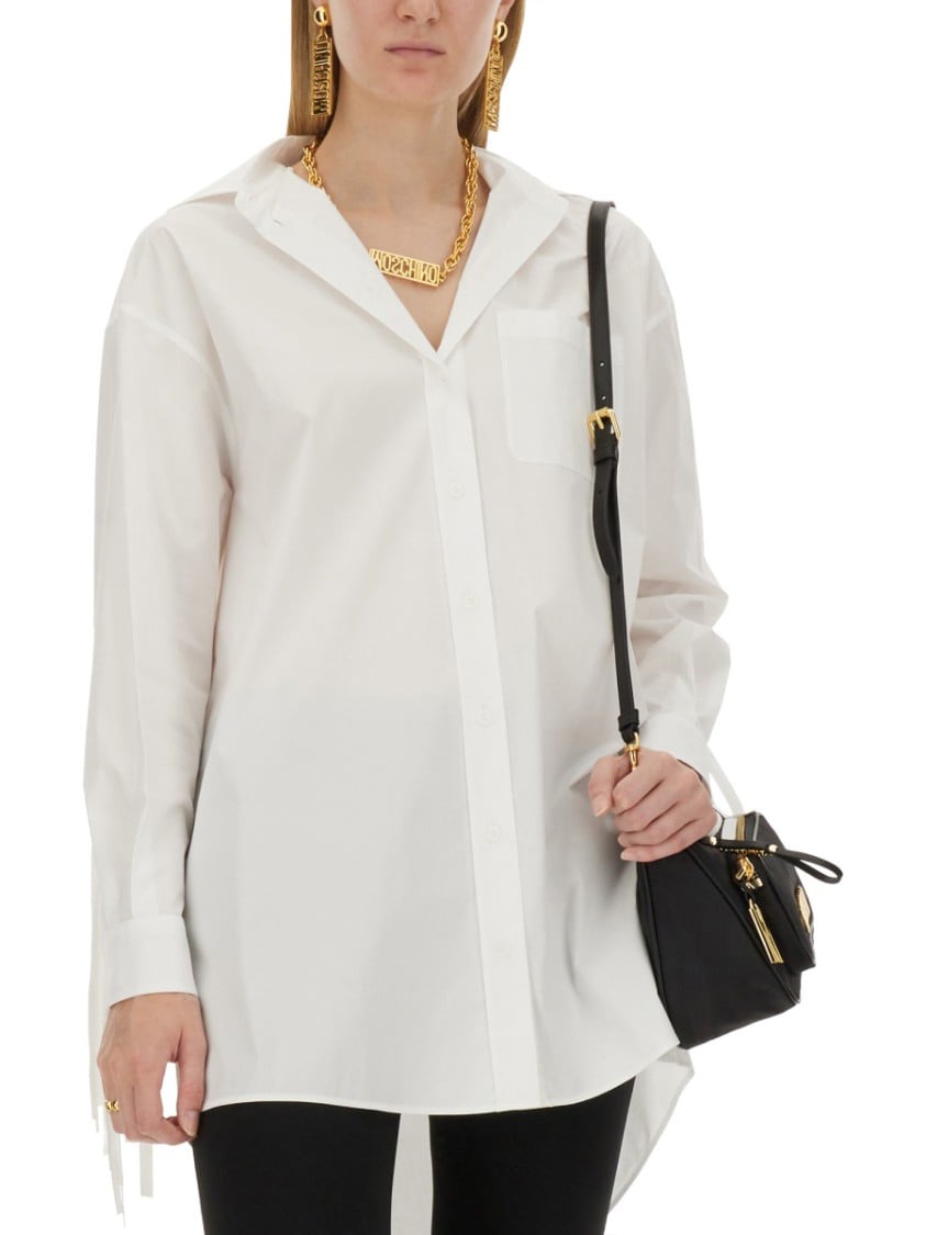 Moschino Fringe-Detail Poplin Shirt With Classic Collar Zwart