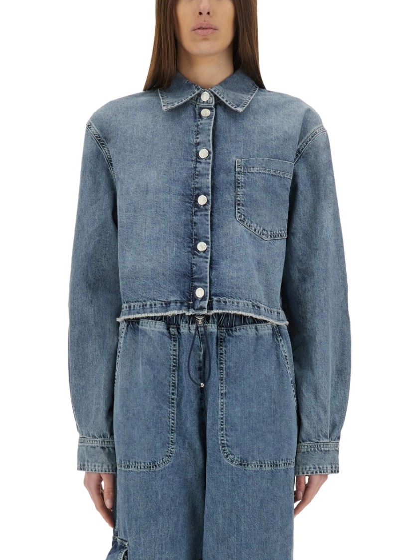 Moschino Cropped Denim Jacket Blauw