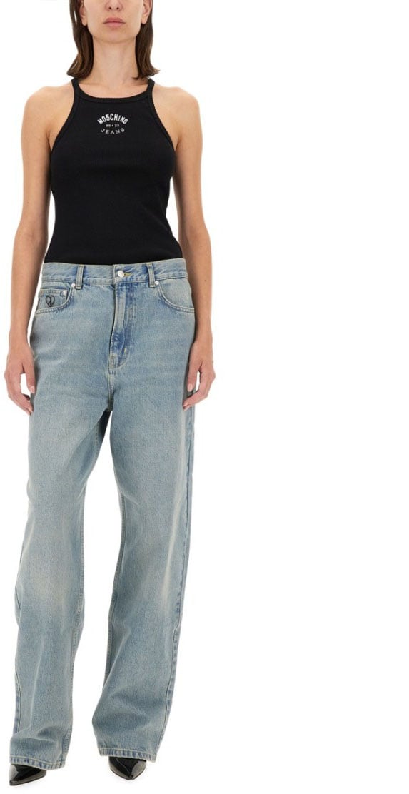 Moschino Relaxed Wide-Leg Denim Pants Blauw