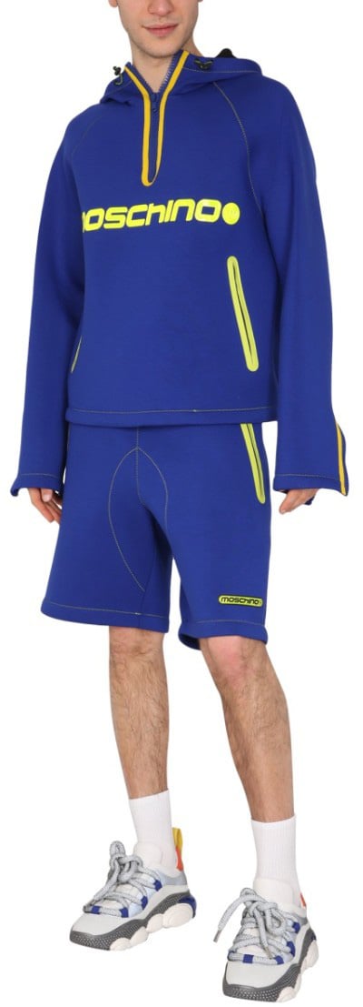 Moschino Elastic Waist Shorts With Neon Accents Blauw