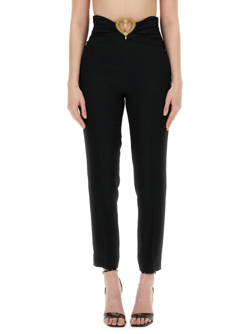 Moschino Slim-Fit Pants With Heart-Shaped Waist Detail Zwart