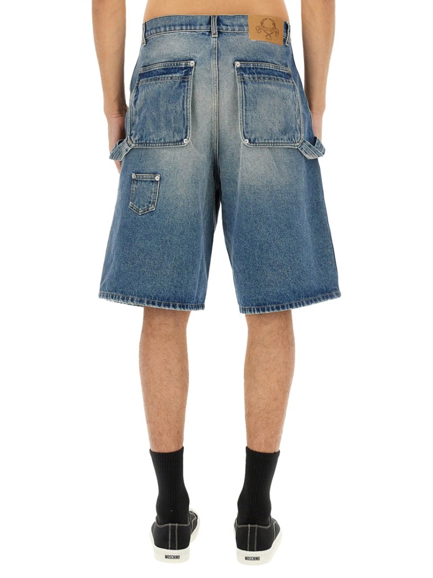 Moschino Denim Shorts With Faded Wash Blauw