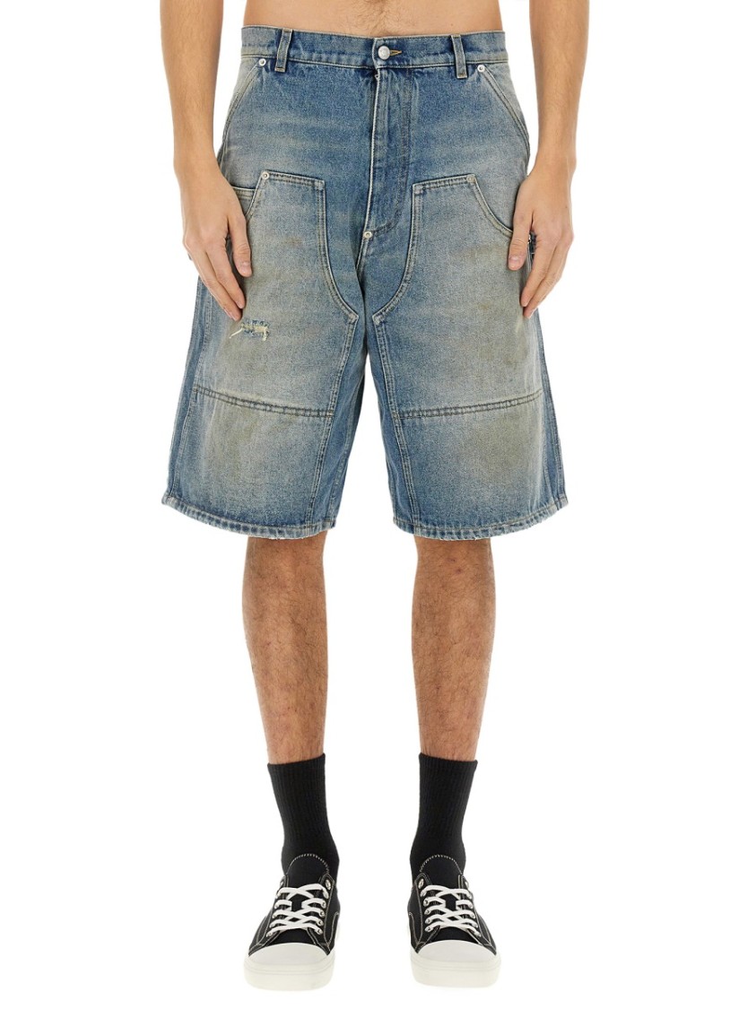 Moschino Denim Shorts With Faded Wash Blauw