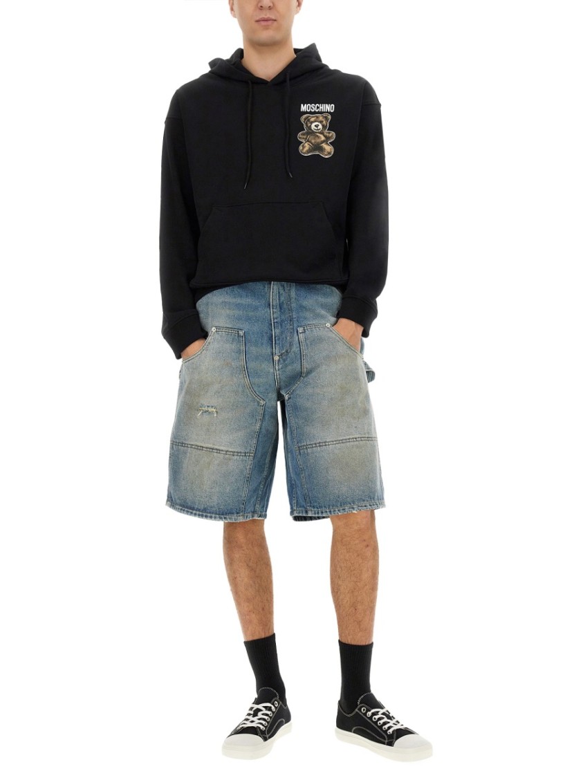 Moschino Denim Shorts With Faded Wash Blauw