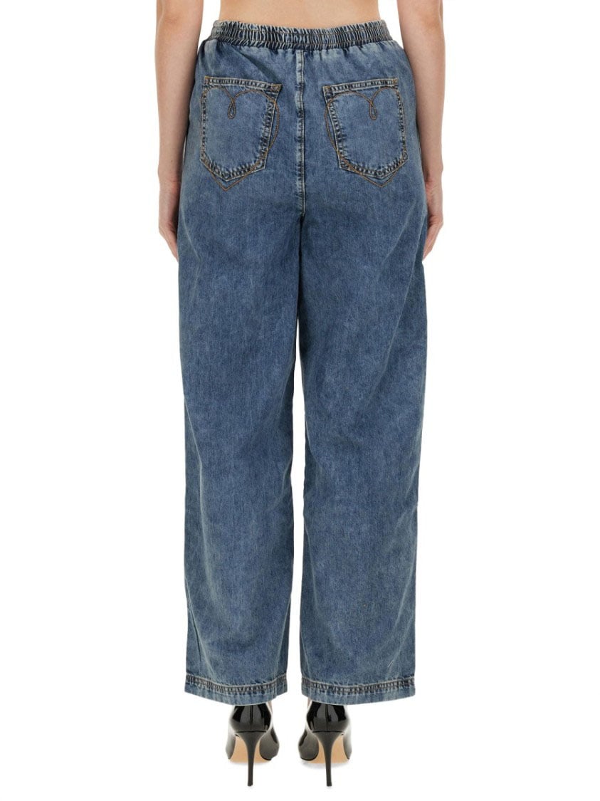 Moschino Wide-Leg Denim Trousers With High Waist Blauw