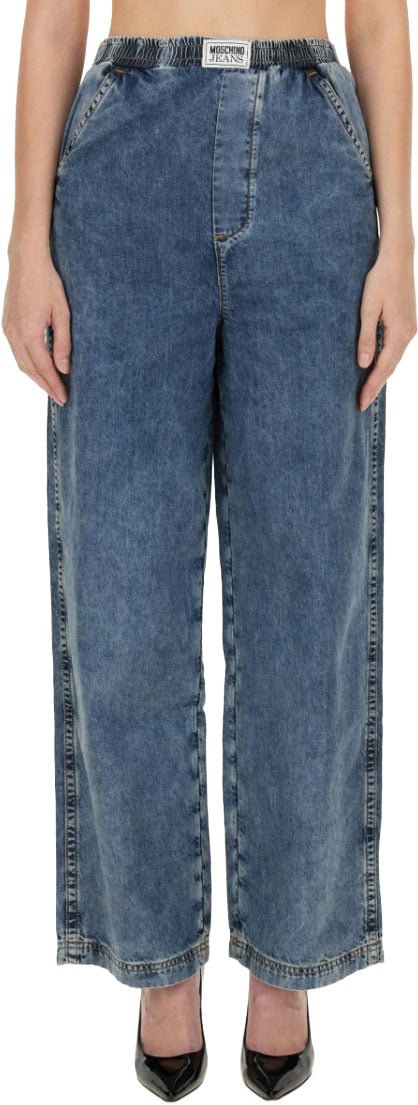 Moschino Wide-Leg Denim Trousers With High Waist Blauw