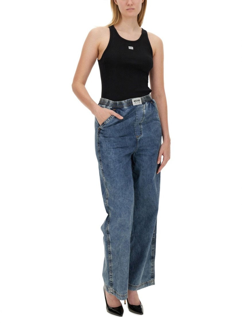 Moschino Wide-Leg Denim Trousers With High Waist Blauw