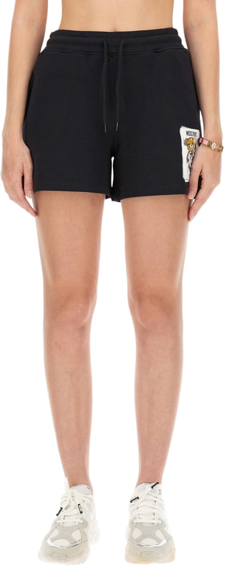 Moschino Cotton Sweatshirt Shorts With Playful Graphic Zwart
