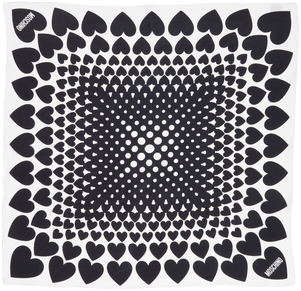 Moschino Silk foulard with heart print and logo print Wit