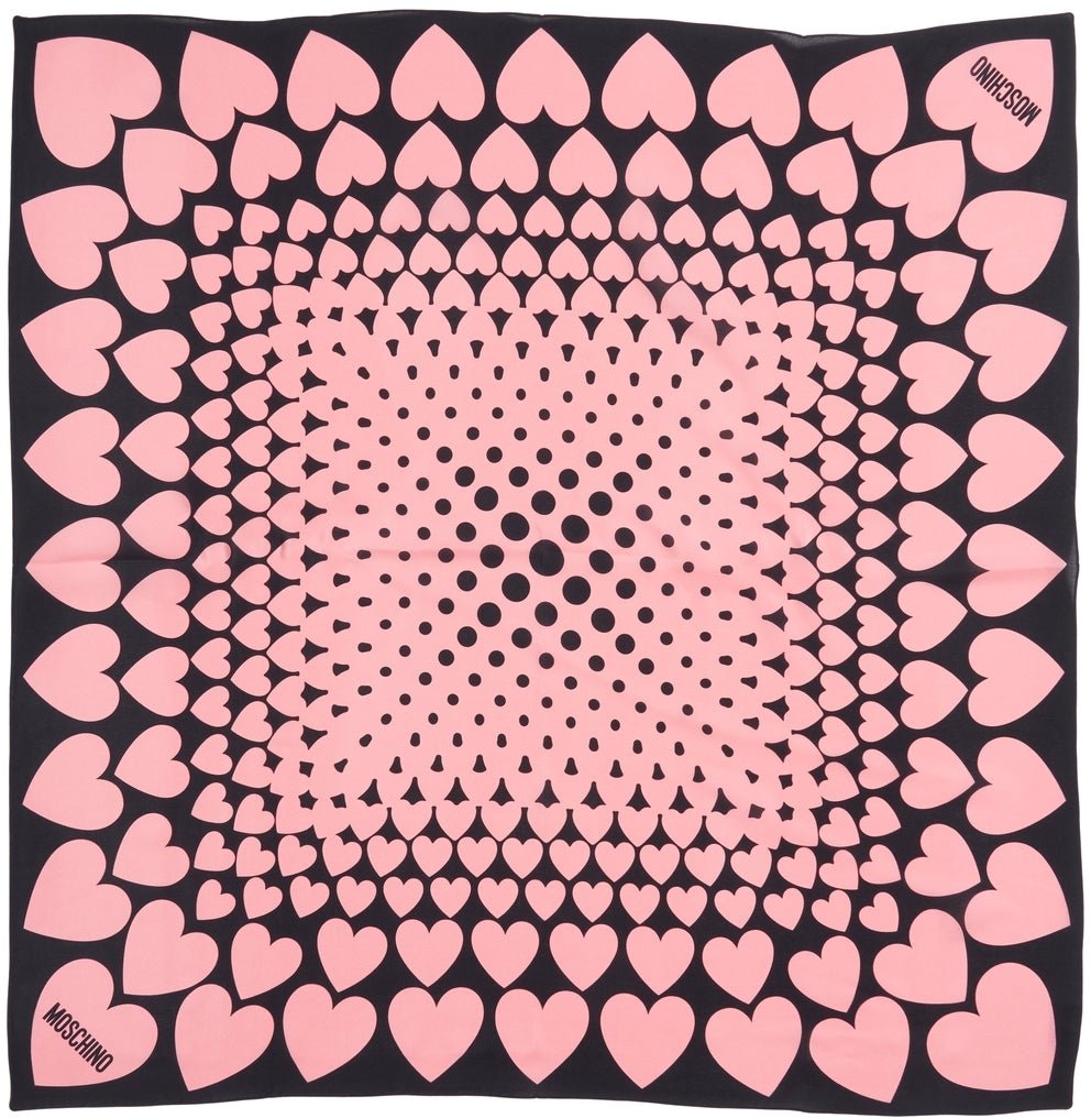 Moschino Silk foulard with heart print and logo print Zwart