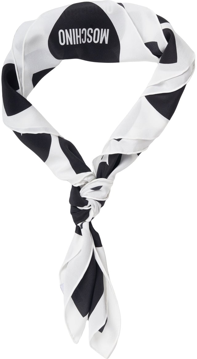 Moschino Silk foulard with heart print and logo print Wit