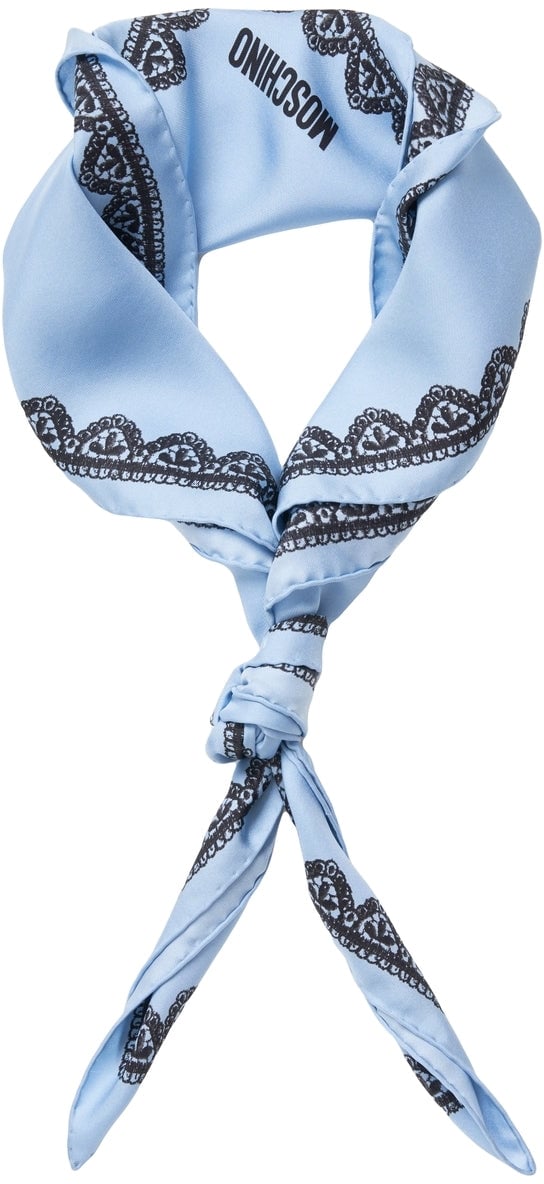 Moschino Silk scarf with lace pattern Blauw