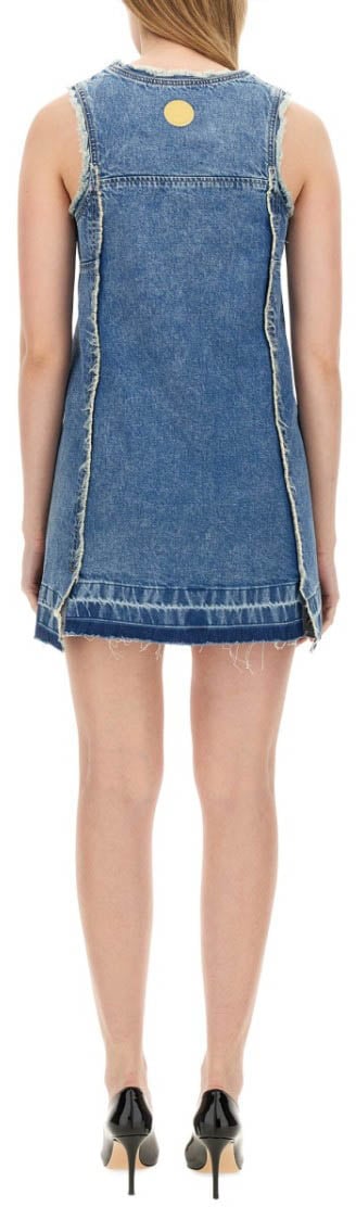 Moschino Sleeveless Fitted Denim Dress With Frayed Hem Blauw