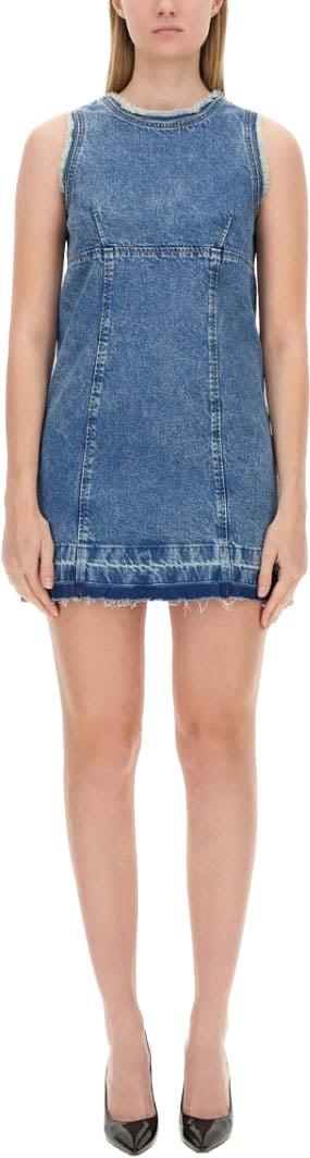 Moschino Sleeveless Fitted Denim Dress With Frayed Hem Blauw