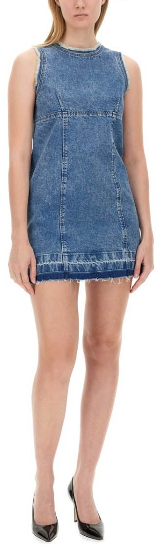 Moschino Sleeveless Fitted Denim Dress With Frayed Hem Blauw