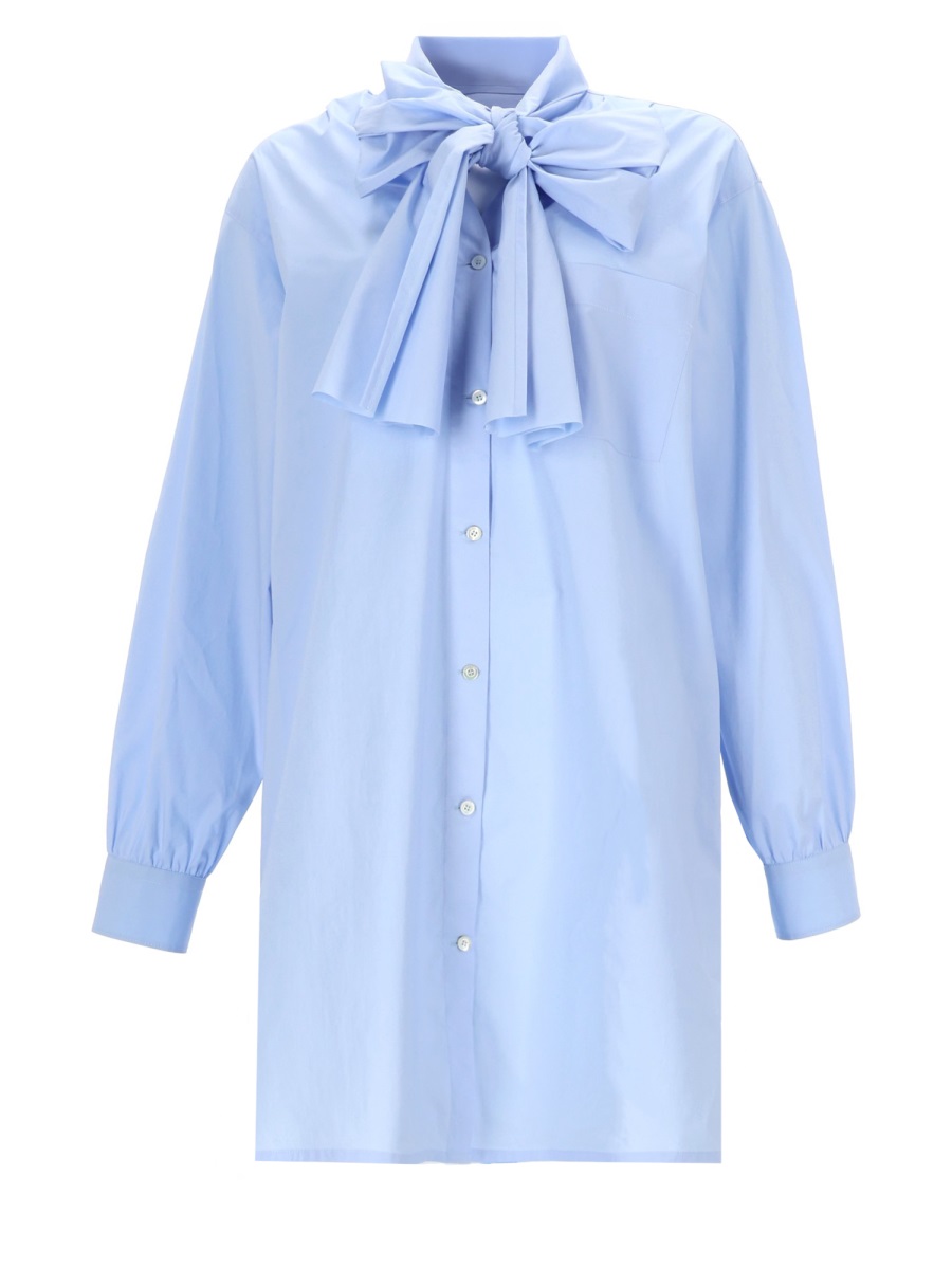 Moschino Light Blue Shirt Ribbon Gown Dress Blauw