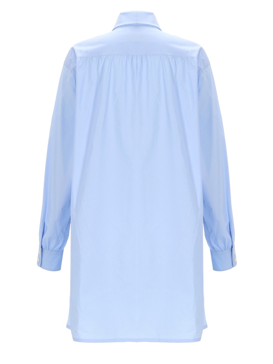 Moschino Light Blue Shirt Ribbon Gown Dress Blauw