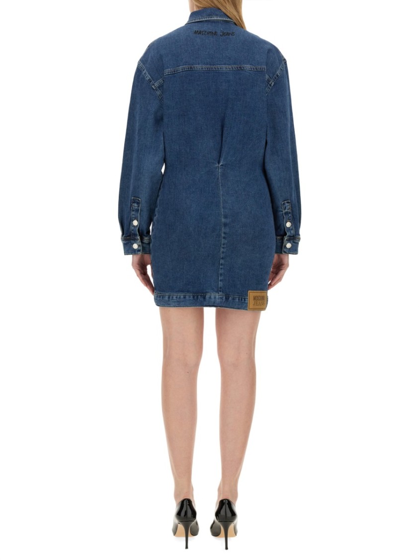 Moschino Classic Button-Down Denim Dress With Embroidered Detail Blauw