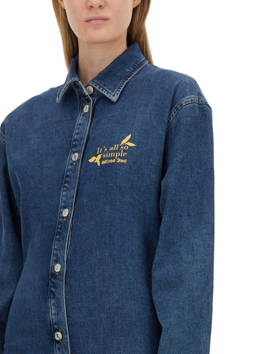Moschino Classic Button-Down Denim Dress With Embroidered Detail Blauw