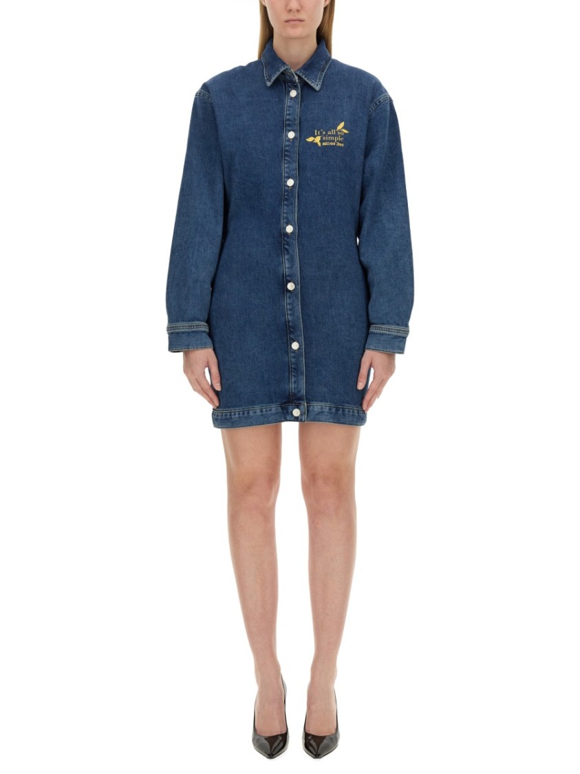 Moschino Classic Button-Down Denim Dress With Embroidered Detail Blauw