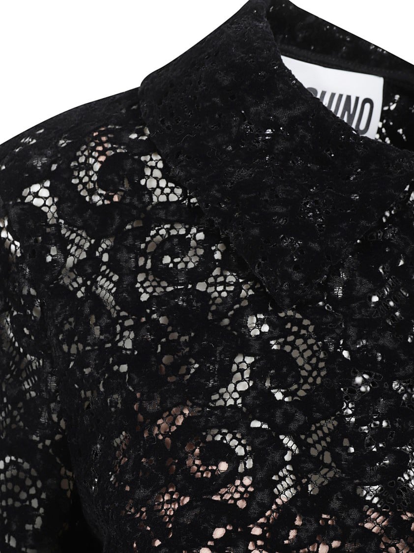 Moschino Lace Overlay Dress With Classic Collar Zwart