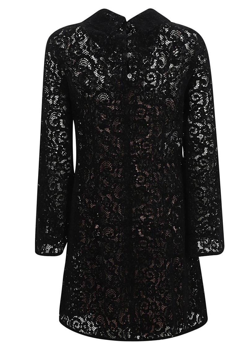 Moschino Lace Overlay Dress With Classic Collar Zwart