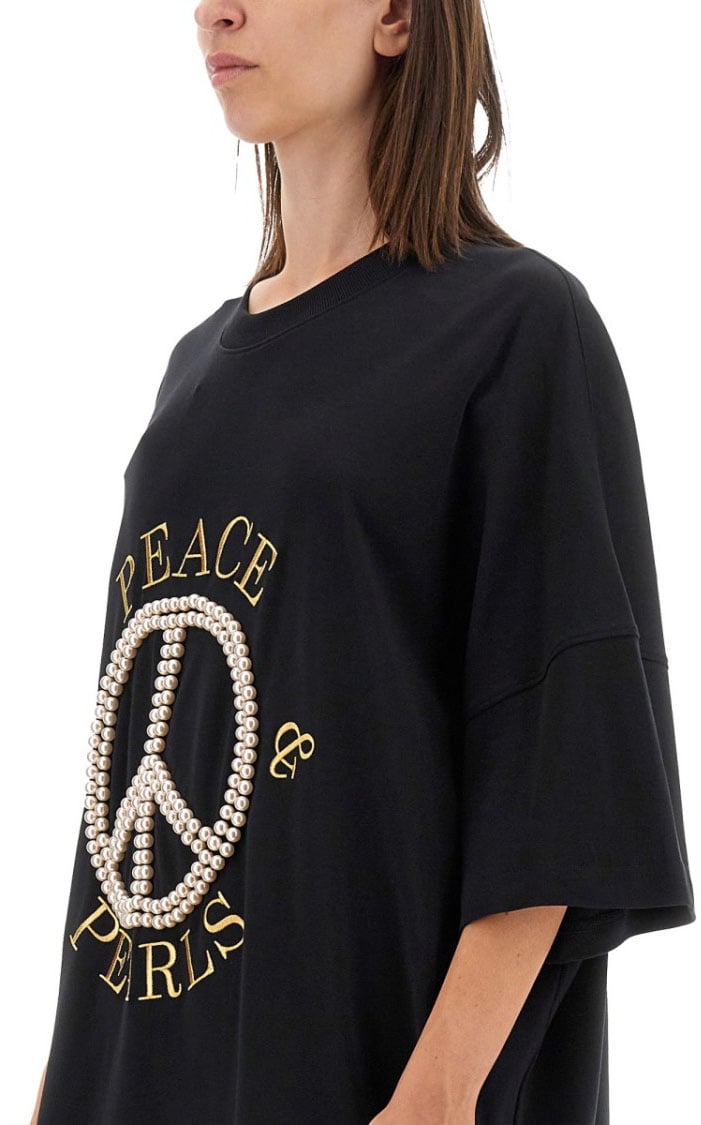 Moschino Peace & Pearls Cotton Interlock Dress Zwart