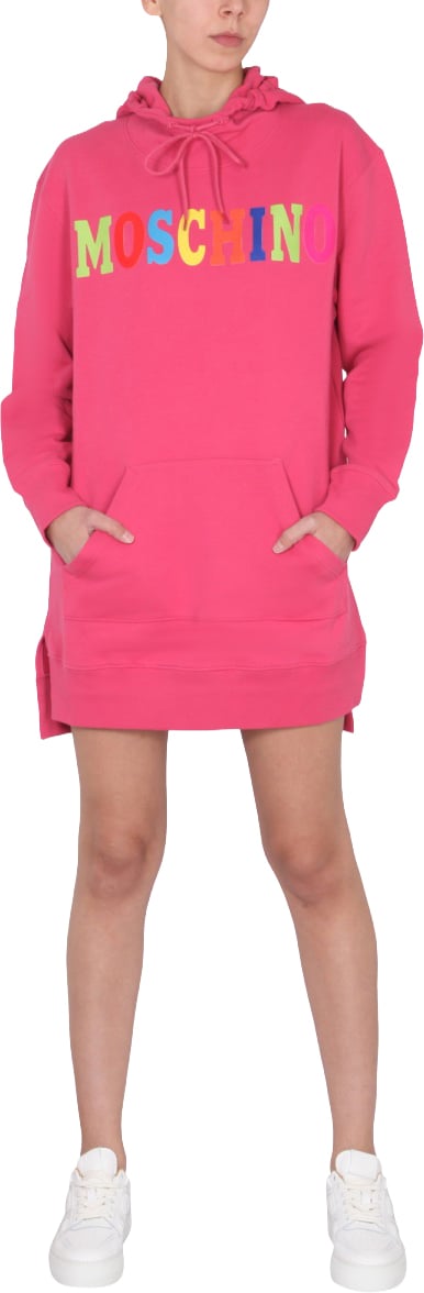 Moschino Dress With Multicolor Flocked Logo Maroon