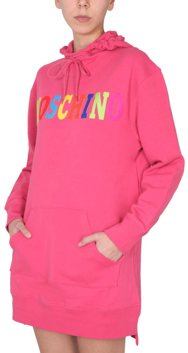 Moschino Dress With Multicolor Flocked Logo Maroon