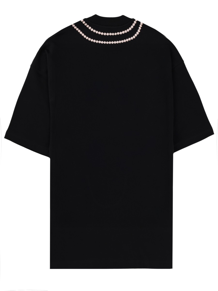 Moschino Black Milano Pearl Necklace T-Shirt Zwart