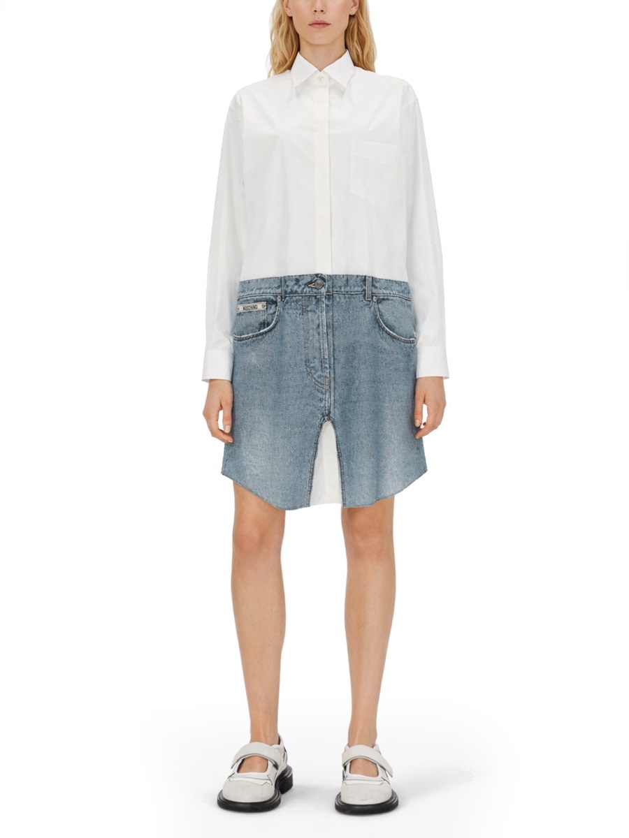 Moschino White Shirt Denim Skirt Day Dress Wit