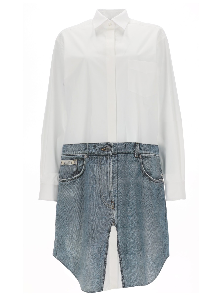Moschino White Shirt Denim Skirt Day Dress Wit