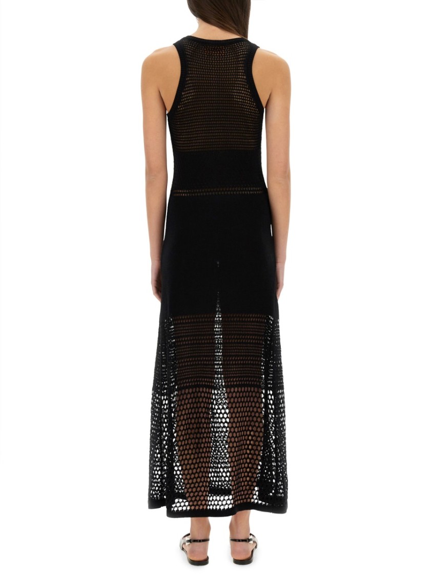 Moschino Open-Knit Maxi Dress With Signature Logo Zwart