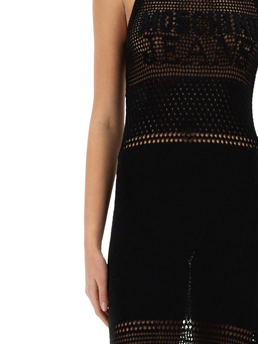 Moschino Open-Knit Maxi Dress With Signature Logo Zwart