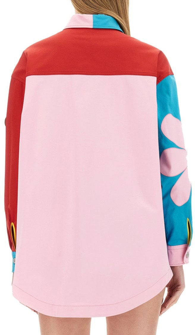 Moschino Oversized Printed Shirt With Eclectic Patchwork Design Divers