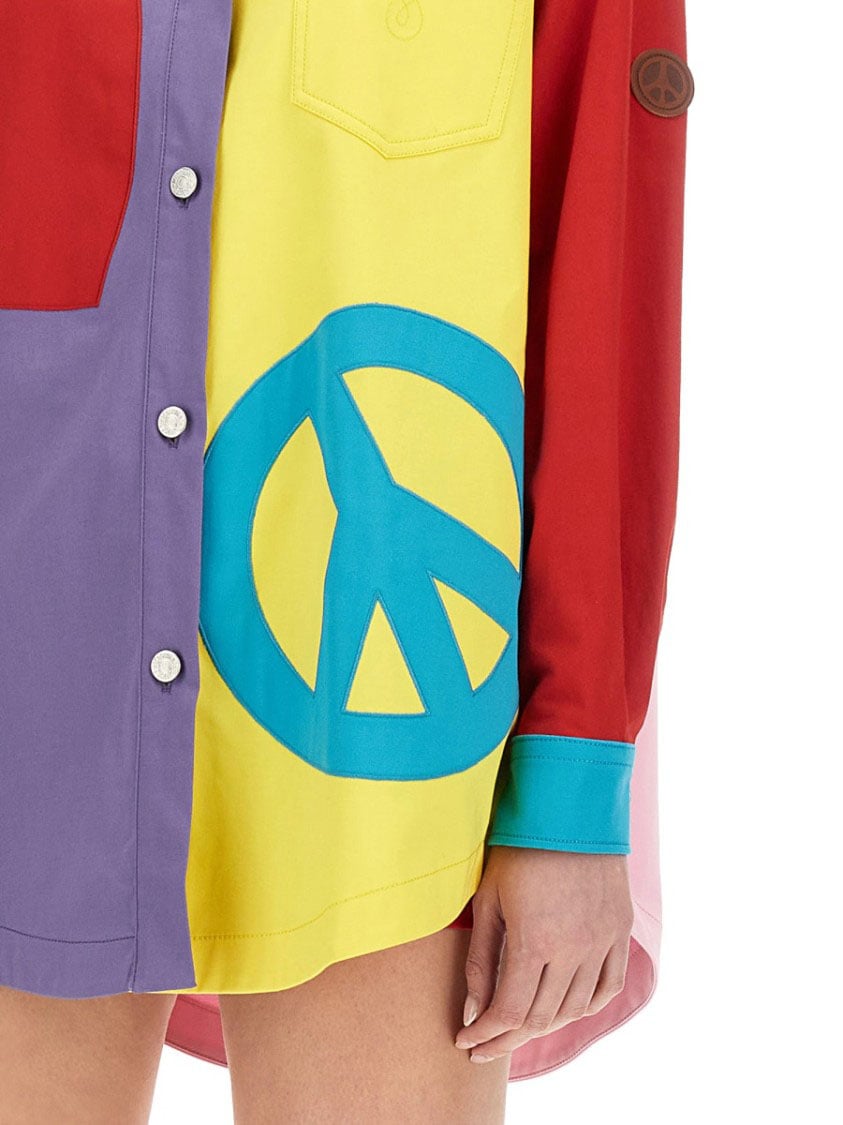 Moschino Oversized Printed Shirt With Eclectic Patchwork Design Divers