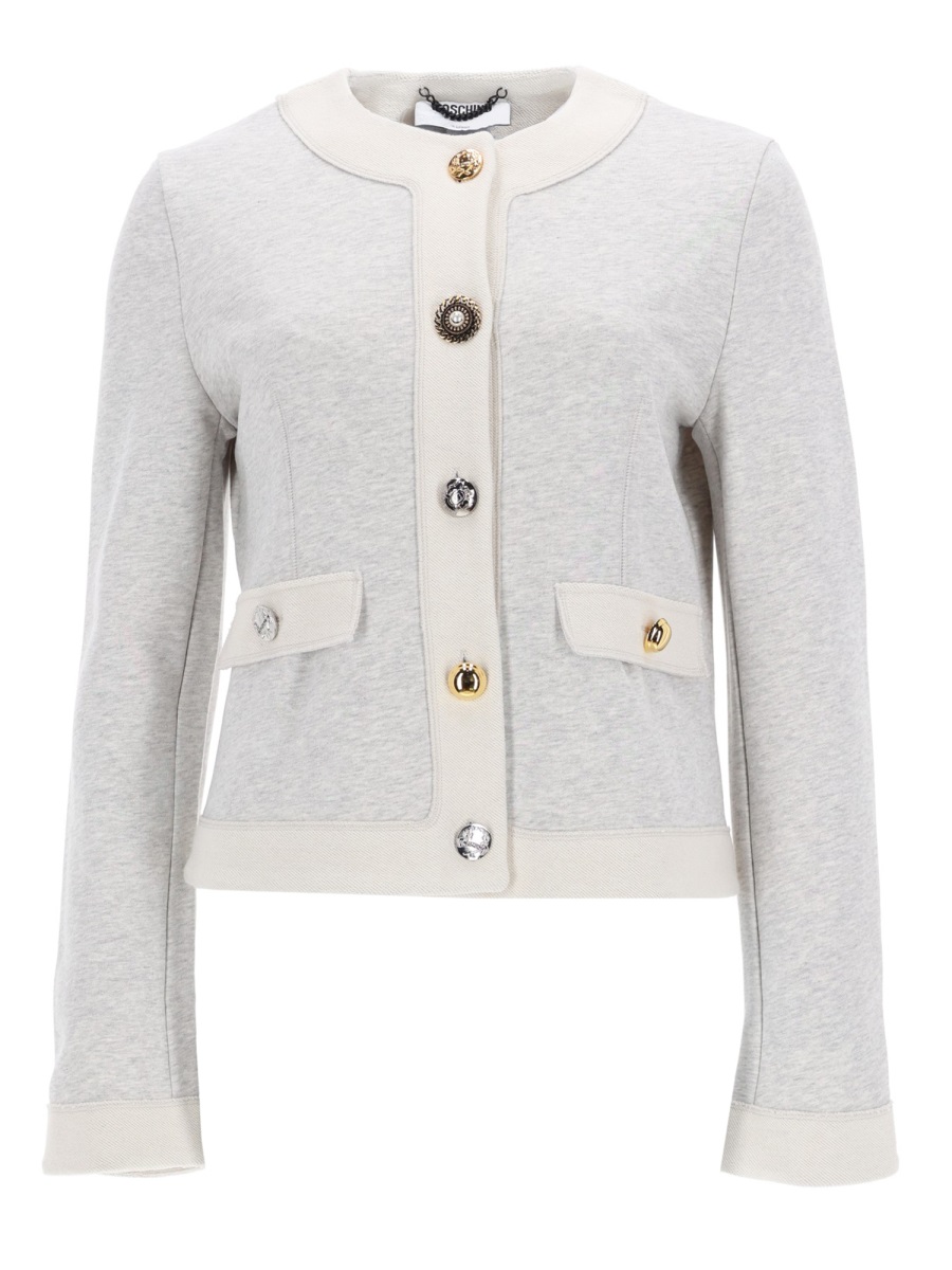 Moschino Light Grey Mixed Metals Buttons Cardigan Wit