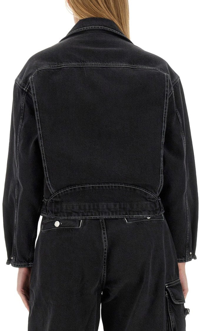 Moschino Cropped Black Denim Jacket Zwart