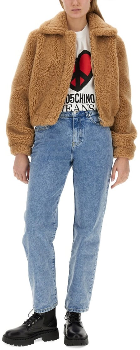 Moschino Cropped Furry Effect Jacket Bruin