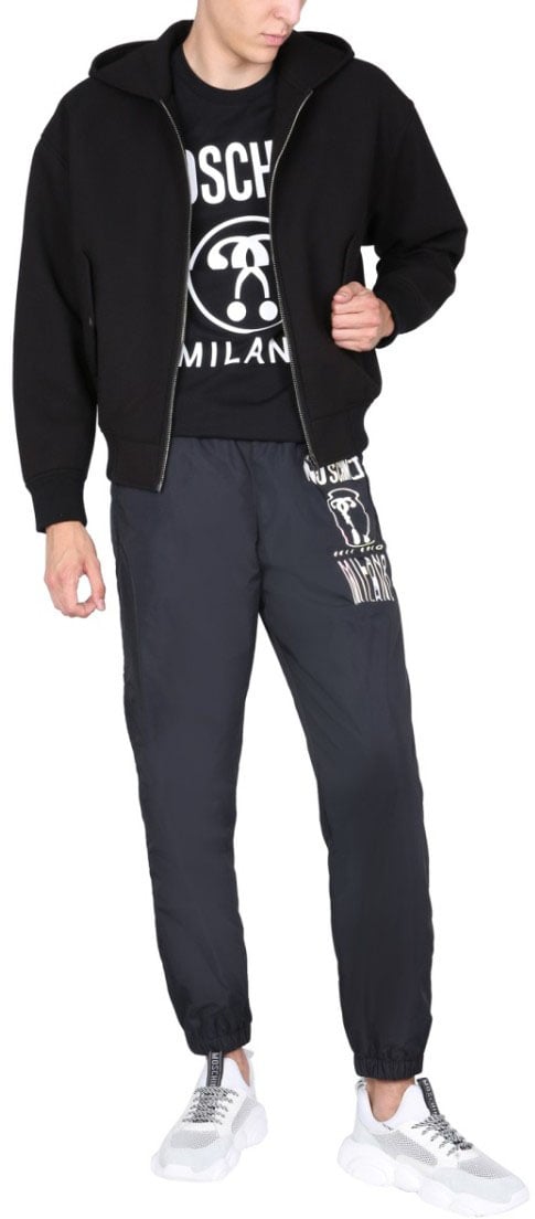 Moschino Hooded Jacket With Bold Logo Print Zwart