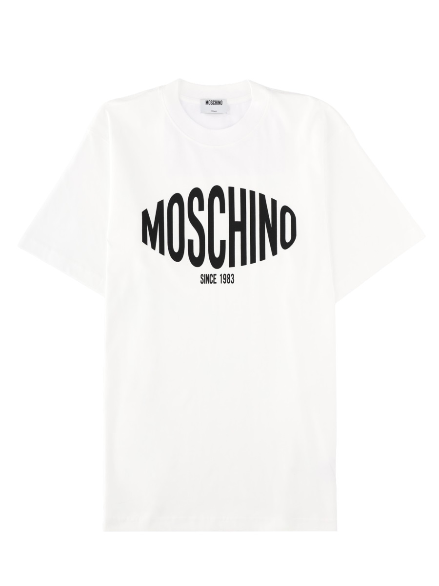 Moschino Crew Neck Curved Logo T-Shirt Wit