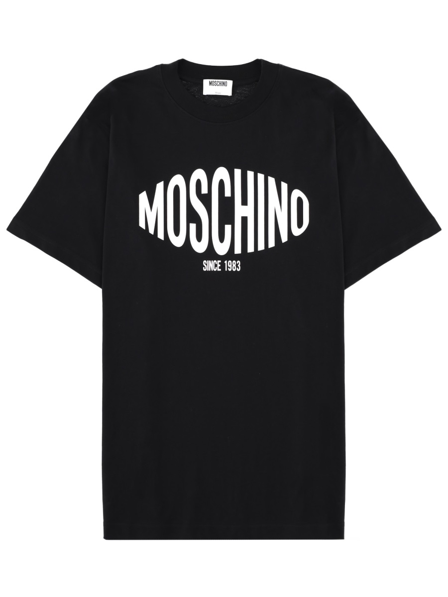 Moschino White Curved Logo Relaxed Cotton T-Shirt Zwart