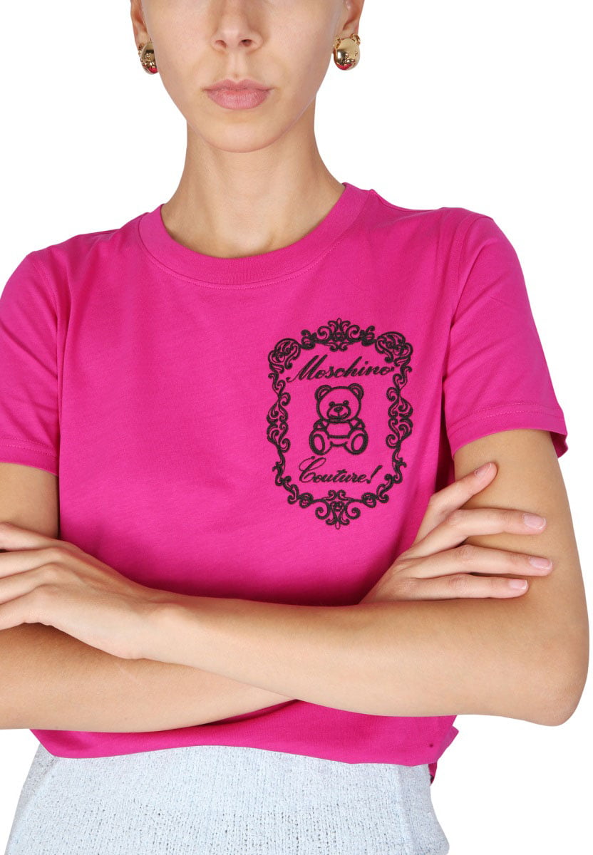 Moschino Pink T-Shirt with Chest Logo Print Roze